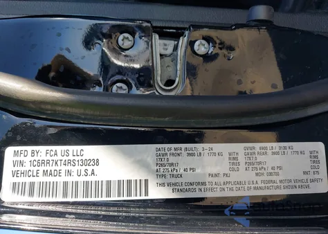 2024 Ram 1500 Classic Tradesman 4X4 5'7 Box z USA, uszkodzony, nr VIN 1C6RR7KT4RS130238